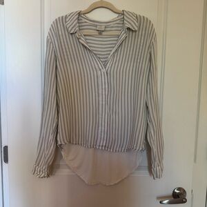 A New Day White and Gray Asymmetrical Button Down Shirt